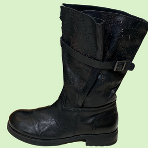 BACIO 61 Black Perforated Leather Prolisso Motorcycle Biker Boots‎ Size 8
